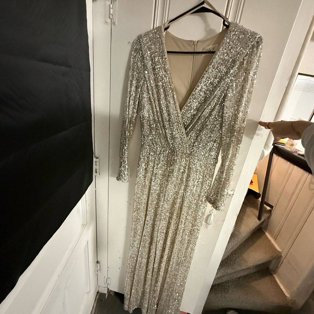 Eliza J Beige Sequin Jumpsuit